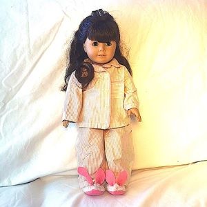 pink striped jim jams with bunny slippers for 18” dolls